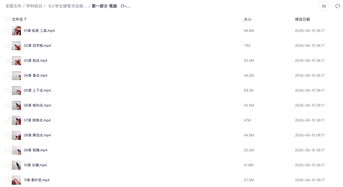 《小学生硬笔书法课程全套》【附可打印练字稿纸】(123集全)7.1GB